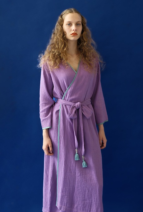 Bathrobe Cotton Double Gauze Glass Beads Tassel Purple