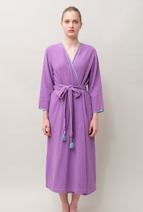 Bathrobe Cotton Double Gauze Glass Beads Tassel Purple