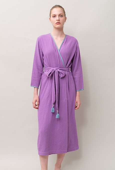 Bathrobe Cotton Double Gauze Glass Beads Tassel Purple