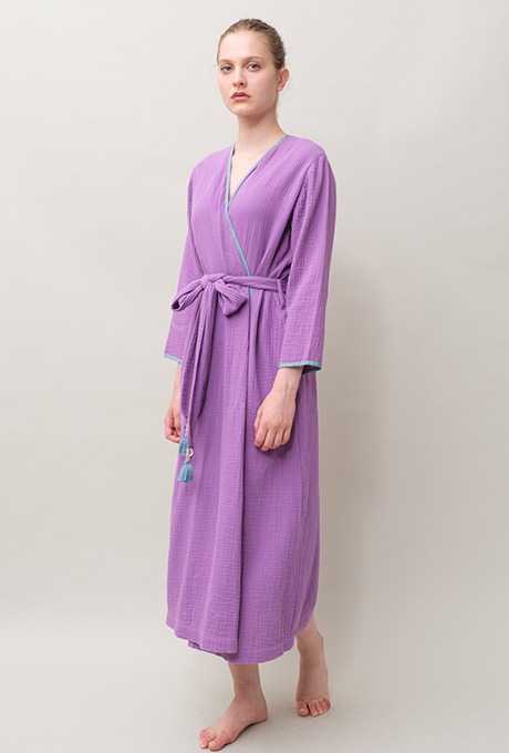 Bathrobe Cotton Double Gauze Glass Beads Tassel Purple