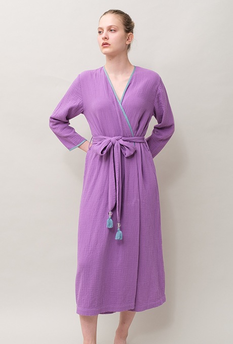 Bathrobe Cotton Double Gauze Glass Beads Tassel Purple