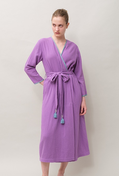 Bathrobe Cotton Double Gauze Glass Beads Tassel Purple
