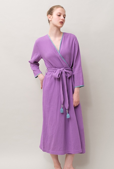 Bathrobe Cotton Double Gauze Glass Beads Tassel Purple