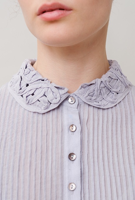 Cotton Gauze Pin-tuck Gather Sleeve Blouse