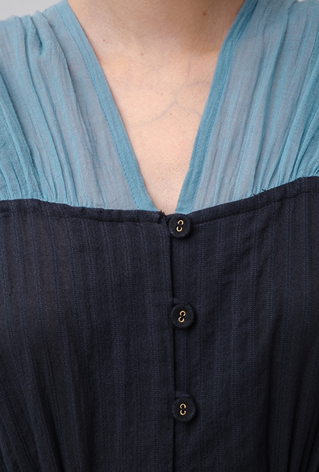 Bicolor Drop Shoulder Cotton Long Dress 