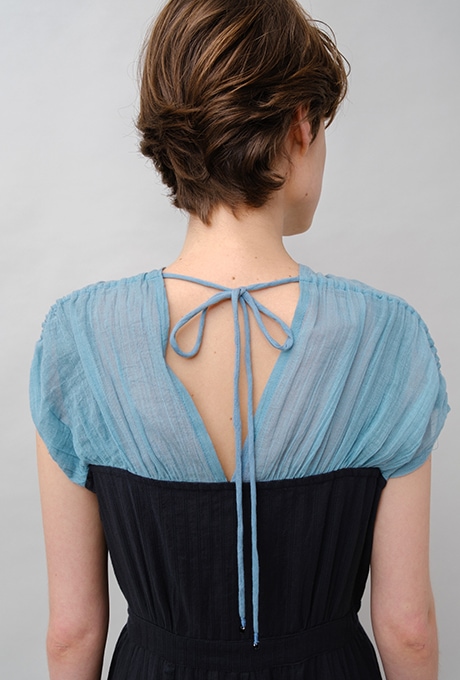 Bicolor Drop Shoulder Cotton Long Dress 