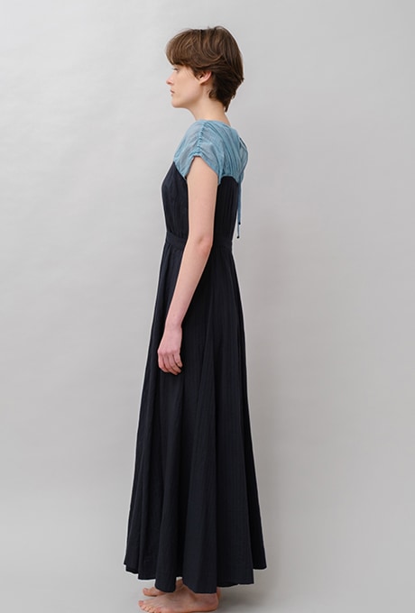 Bicolor Drop Shoulder Cotton Long Dress 