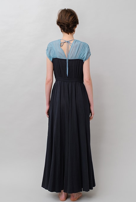 Bicolor Drop Shoulder Cotton Long Dress 