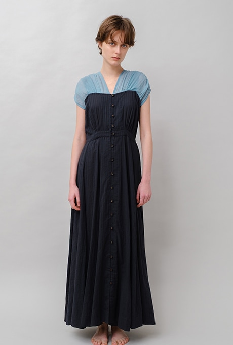 Bicolor Drop Shoulder Cotton Long Dress 