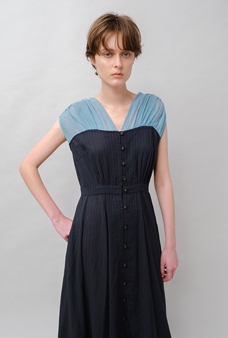 Bicolor Drop Shoulder Cotton Long Dress 