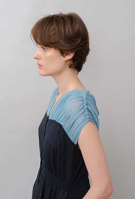 Bicolor Drop Shoulder Cotton Long Dress 