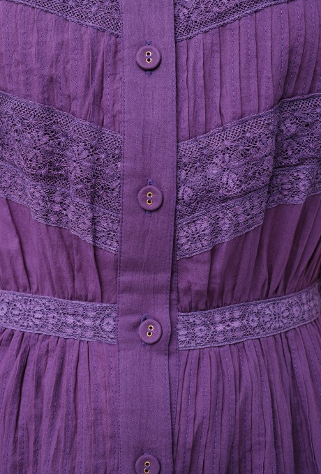 Cotton Lace Tape Pintuck Straight Middle Dress