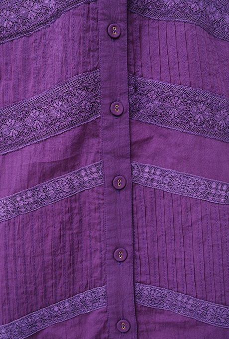 Cotton Lace Tape Pintuck Straight Middle Dress