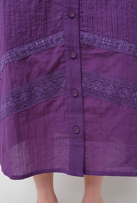 Cotton Lace Tape Pintuck Straight Middle Dress