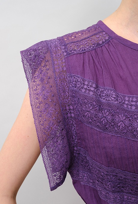Cotton Lace Tape Pintuck Straight Middle Dress