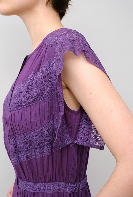 Cotton Lace Tape Pintuck Straight Middle Dress