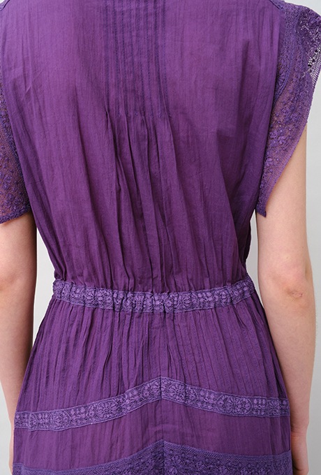 Cotton Lace Tape Pintuck Straight Middle Dress