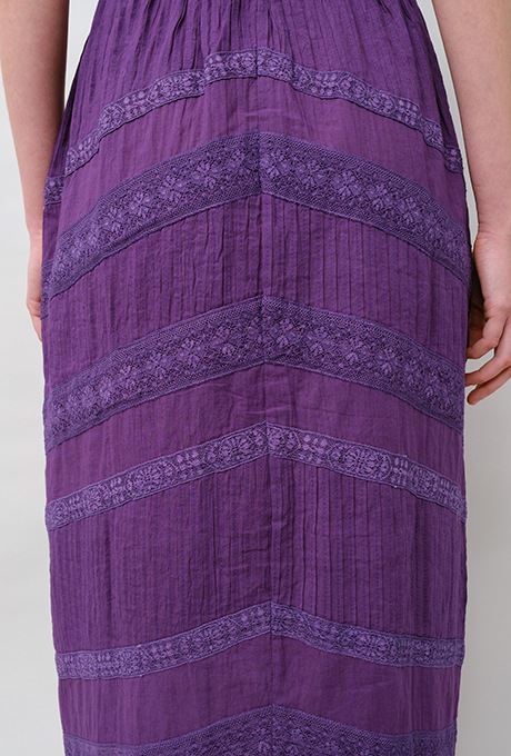 Cotton Lace Tape Pintuck Straight Middle Dress