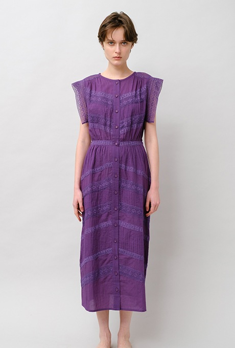 Cotton Lace Tape Pintuck Straight Middle Dress