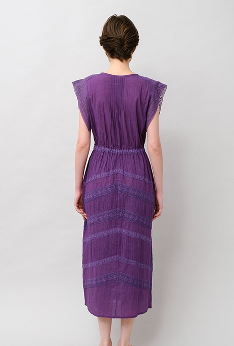 Cotton Lace Tape Pintuck Straight Middle Dress