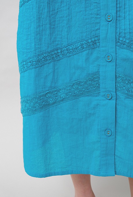 Cotton Lace Tape Pintuck Straight Middle Dress