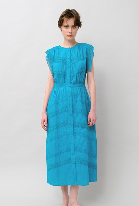 Cotton Lace Tape Pintuck Straight Middle Dress