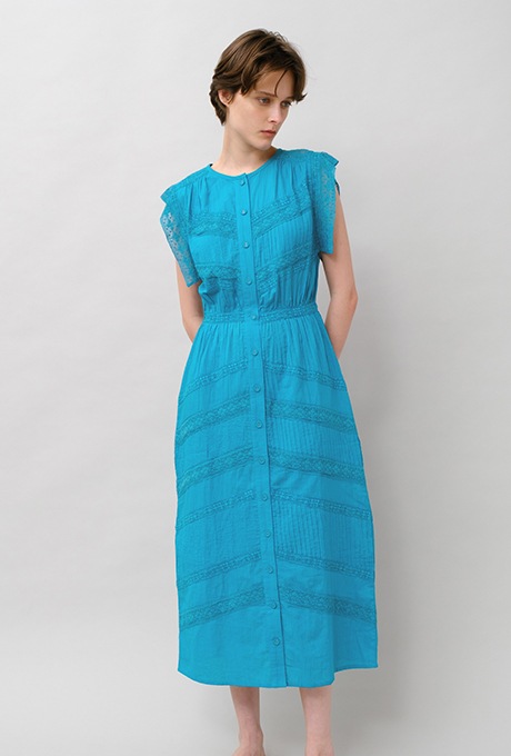 Cotton Lace Tape Pintuck Straight Middle Dress