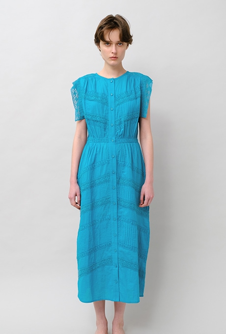 Cotton Lace Tape Pintuck Straight Middle Dress