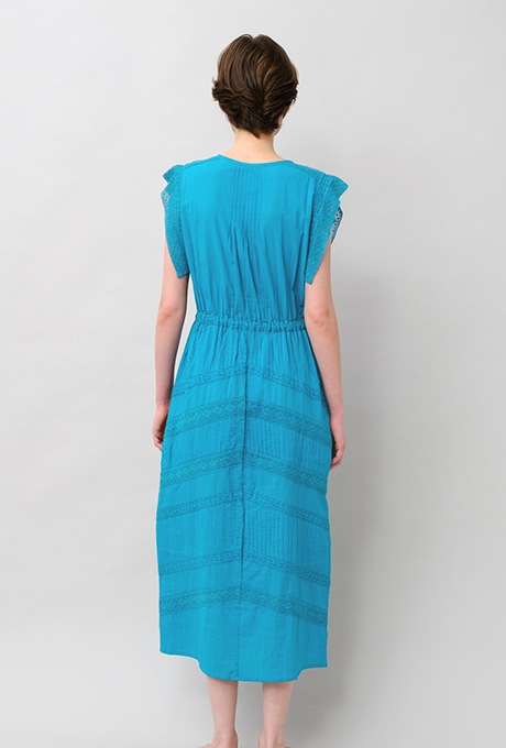 Cotton Lace Tape Pintuck Straight Middle Dress