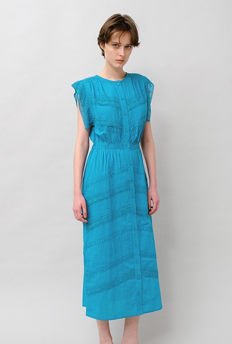 Cotton Lace Tape Pintuck Straight Middle Dress