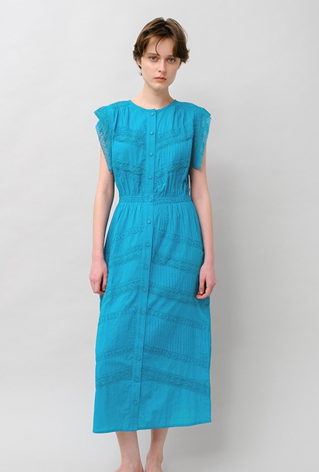 Cotton Lace Tape Pintuck Straight Middle Dress