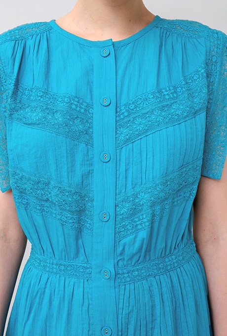 Cotton Lace Tape Pintuck Straight Middle Dress