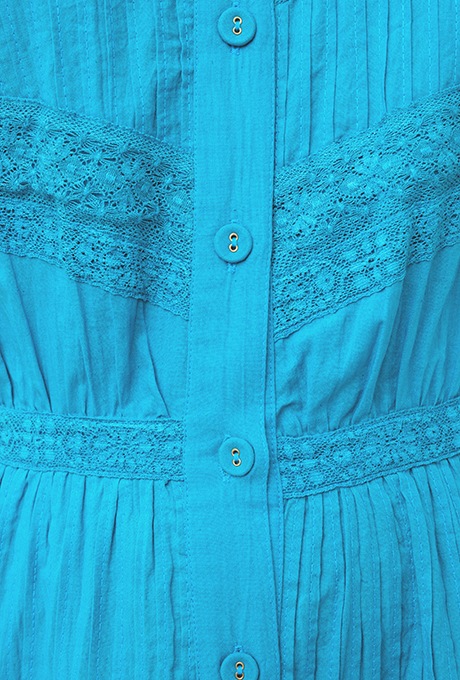 Cotton Lace Tape Pintuck Straight Middle Dress