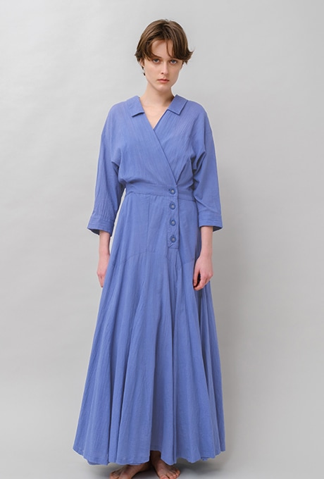 �ڼ���ͽ���Cotton Stripe Seersucker Flare Long Dress