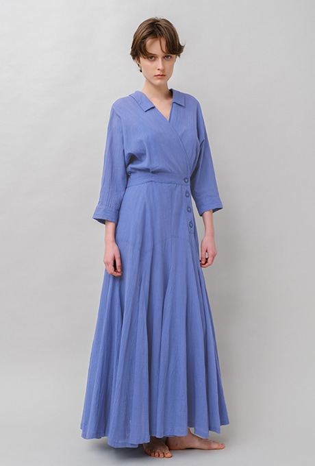�ڼ���ͽ���Cotton Stripe Seersucker Flare Long Dress