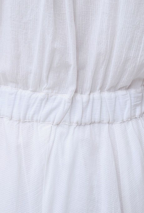 Cotton Stripe Seersucker Flare Long Dress