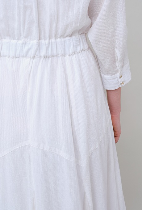 Cotton Stripe Seersucker Flare Long Dress