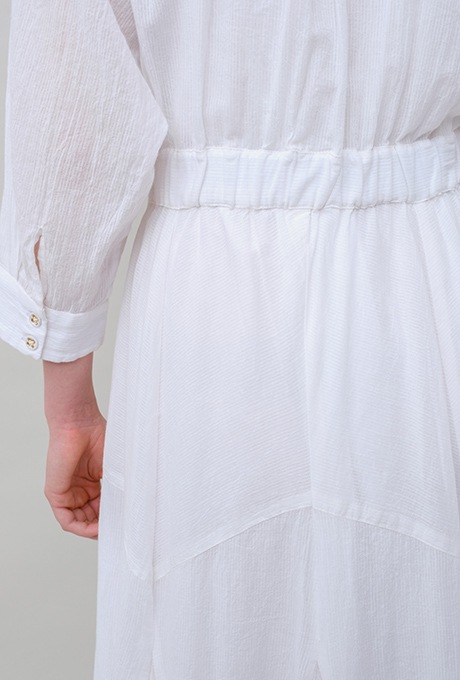 Cotton Stripe Seersucker Flare Long Dress