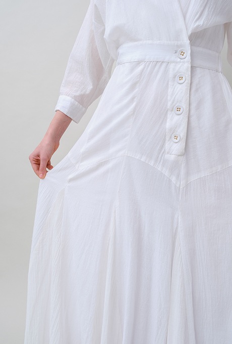 Cotton Stripe Seersucker Flare Long Dress