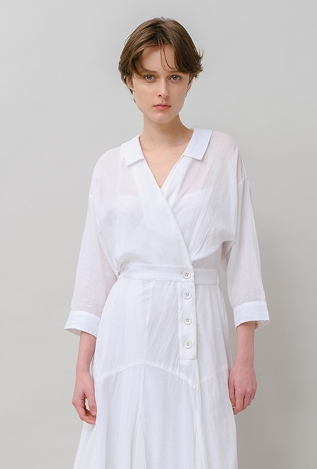 Cotton Stripe Seersucker Flare Long Dress