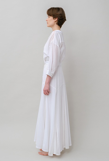 Cotton Stripe Seersucker Flare Long Dress