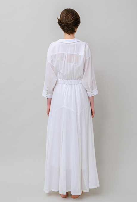 Cotton Stripe Seersucker Flare Long Dress