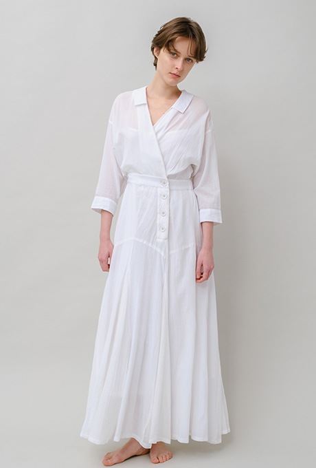 Cotton Stripe Seersucker Flare Long Dress