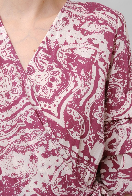 Print Cotton Wrap Tiered Long Dress