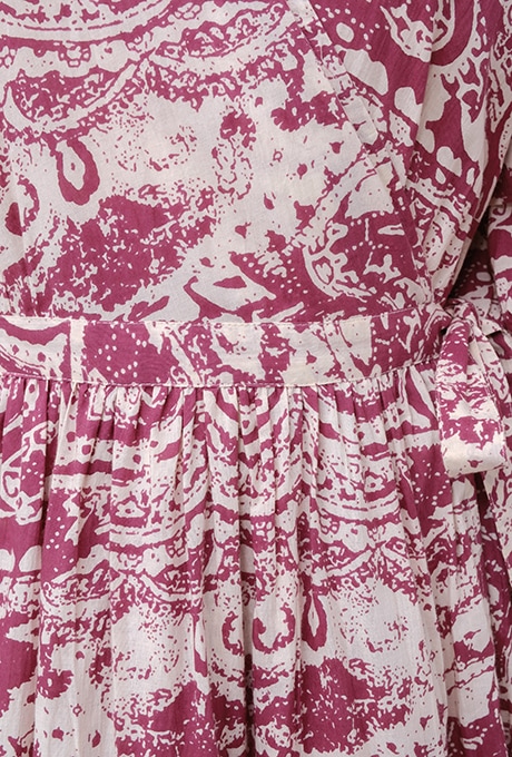Print Cotton Wrap Tiered Long Dress