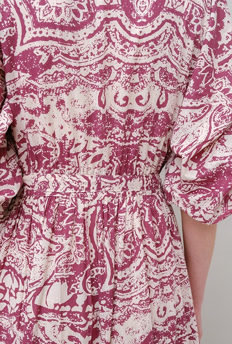Print Cotton Wrap Tiered Long Dress