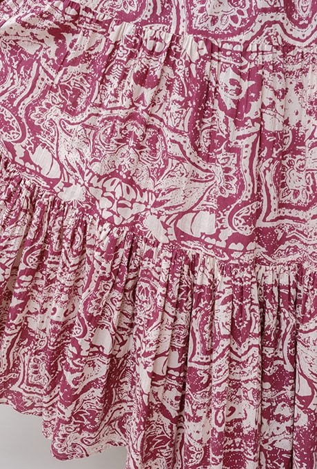 Print Cotton Wrap Tiered Long Dress