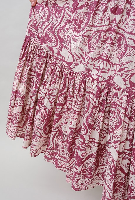 Print Cotton Wrap Tiered Long Dress