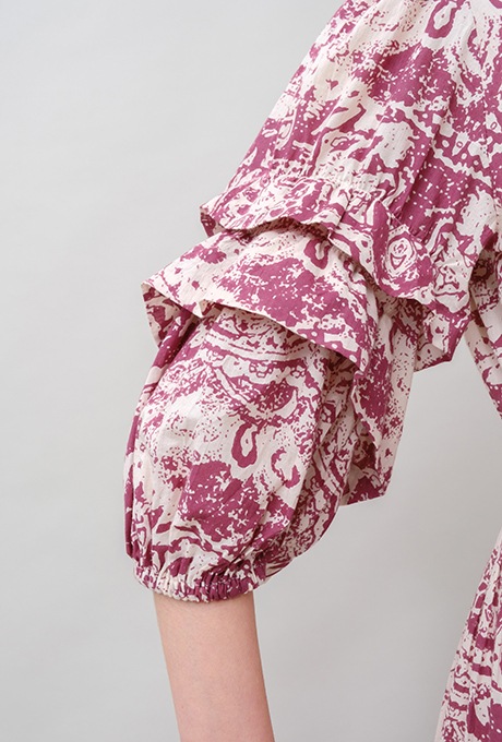 Print Cotton Wrap Tiered Long Dress