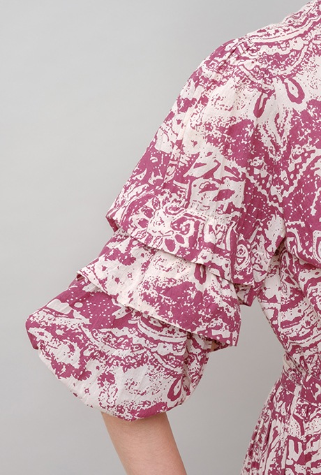 Print Cotton Wrap Tiered Long Dress